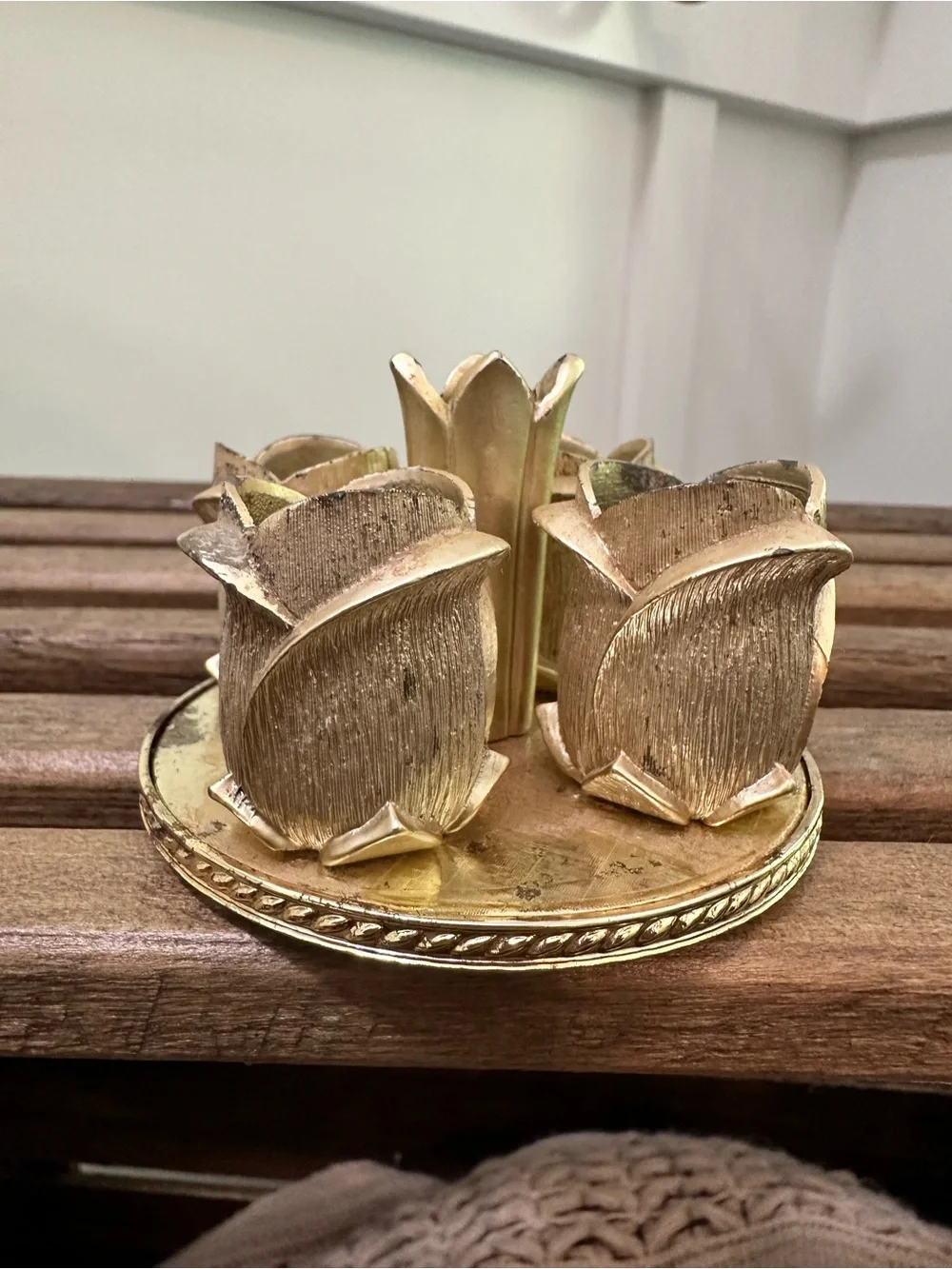 Vintage Avon Golden Vanity Lipstick Holder Gold Floral Metal Rosebud- Shaped
